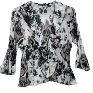 Notations Womens Black White Button 3/4 Sleeve Top Shirt Blouse Sz XL